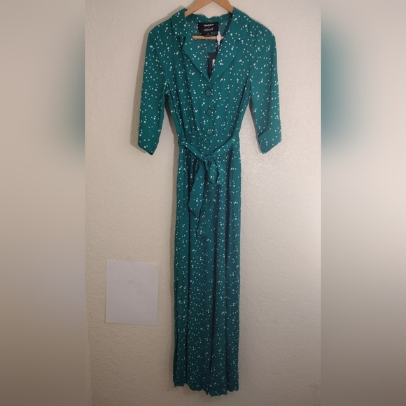 ModCloth Collectif Josephine Tiny Polkdot Green Jumpsuit - Picture 2 of 9